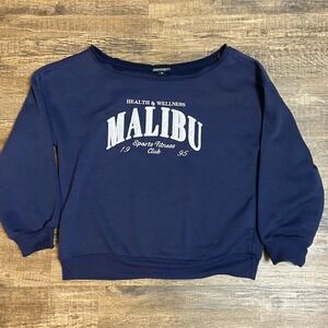 Harper Ivy Malibu Navy Sweatshirt Women M Oversized Cropped Pullover Streetwear